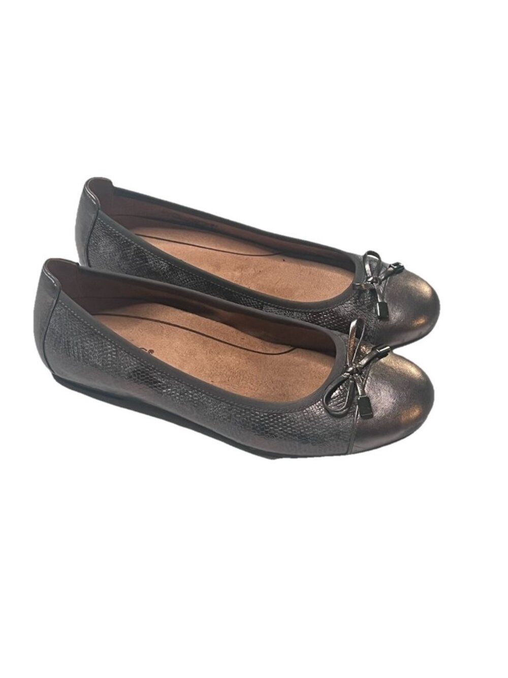Vionic Minna Silver Ballet Flats Sz 8.5 Wide Metallic Bow Comfort Shoes